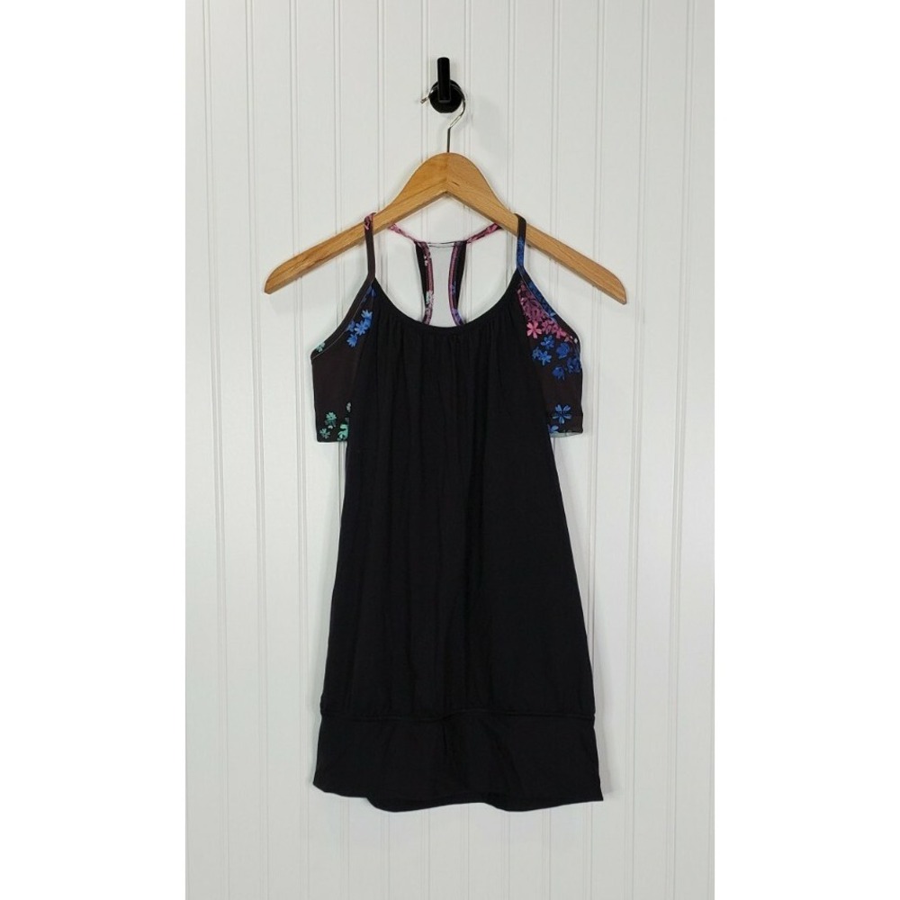 Lululemon No Limits Racerback 2 In 1 Tank Women's size 6 Black & Floral